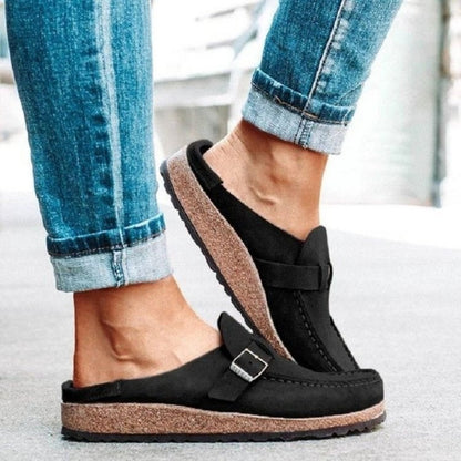 Round Toe Low Heel Buckle Sneakers - House of Binx 