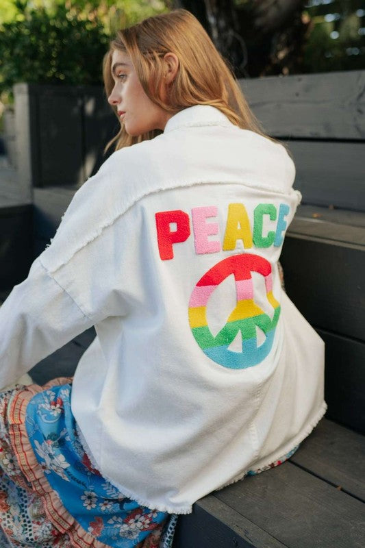 Multi Color Lettering Peace Symbol Button Up Shirt - House of Binx 