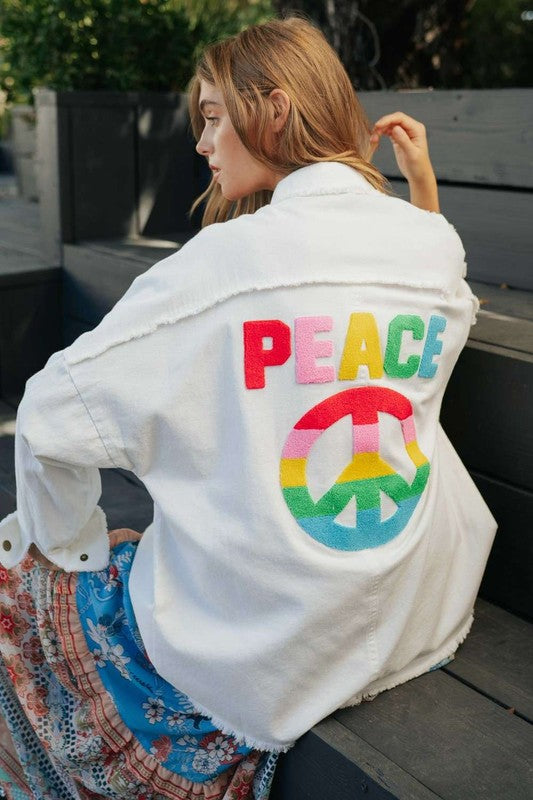 Multi Color Lettering Peace Symbol Button Up Shirt - House of Binx 