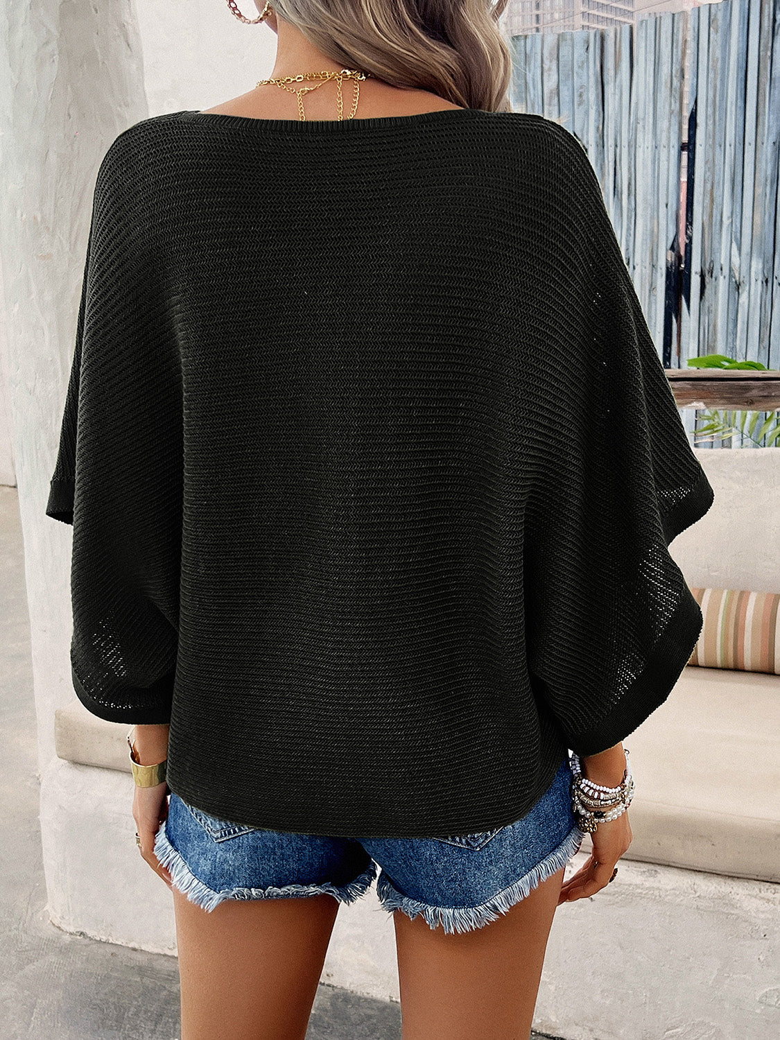 V-Neck Batwing Sleeve Knit Top - House of Binx 