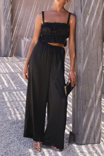 Ruffled Sleeveless Top and Wide Leg Pants Set