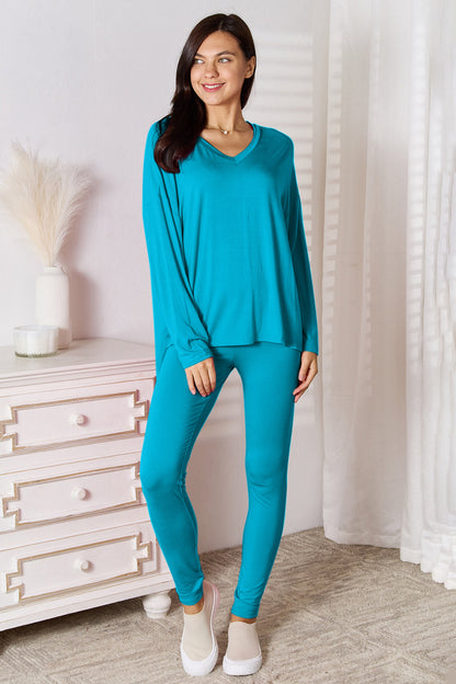 Basic Bae Full Size V-Neck Soft Rayon Long Sleeve Top and Pants Lounge Set - House of Binx 