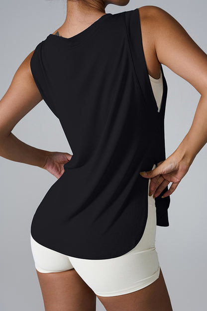 Slit Round Neck Active Tank - House of Binx 