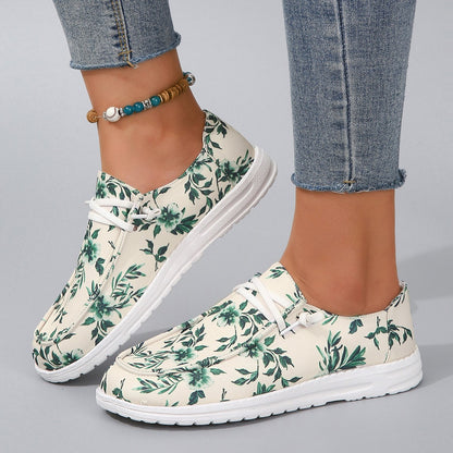 Printed Round Toe Flat Sneakers - House of Binx 