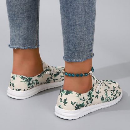 Printed Round Toe Flat Sneakers - House of Binx 