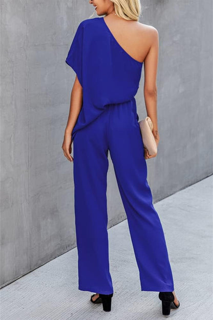 Single Shoulder Short Sleeve Jumpsuit - House of Binx 