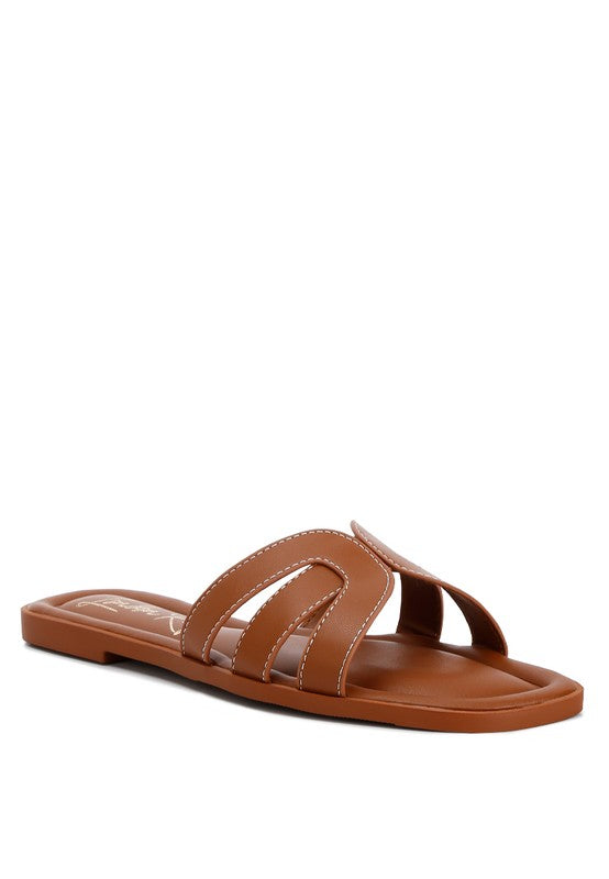 Aura Faux Leather Flat Sandals - House of Binx 