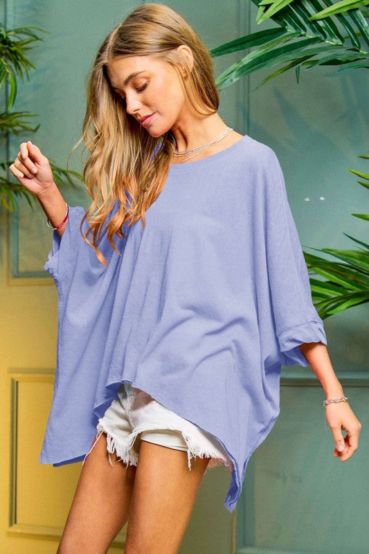 Solid Round Neck Loose Fit Kimono Sleeve Sweater - House of Binx 