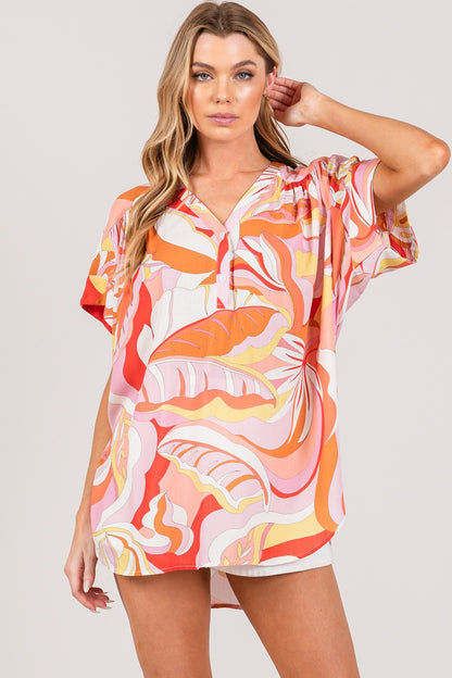 SAGE + FIG Abstract Print Half Button Blouse - House of Binx 
