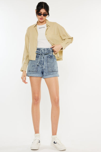 Kancan Ultra High Rise Paperbag Denim Shorts - House of Binx 