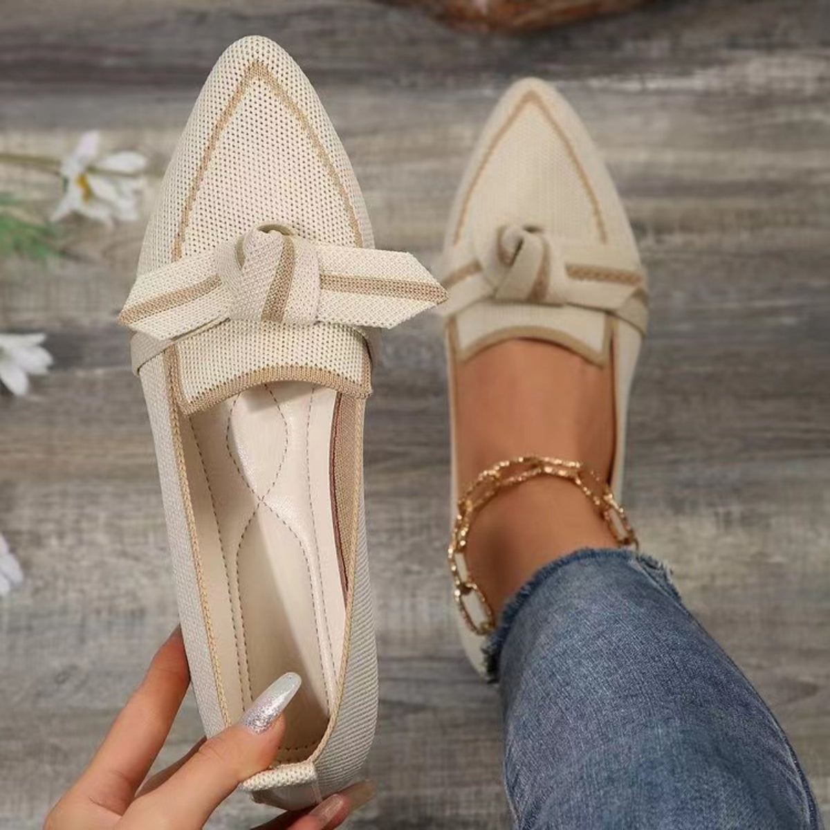 Bow Contrast Trim Point Toe Loafers - House of Binx 