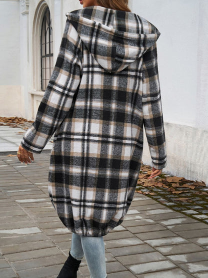 Devine Plaid Zip Up Hooded Coat