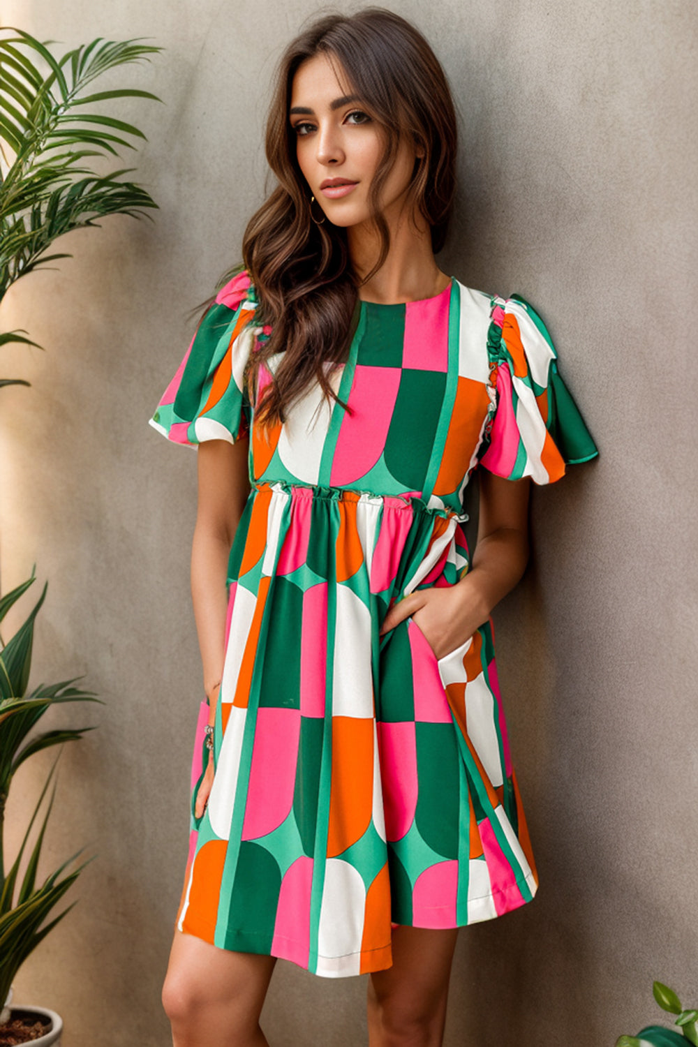 Color Block Round Neck Short Sleeve Dress - House of Binx 