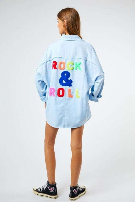 Multi Color Letters Fringed Hem Detail Shirt - House of Binx 