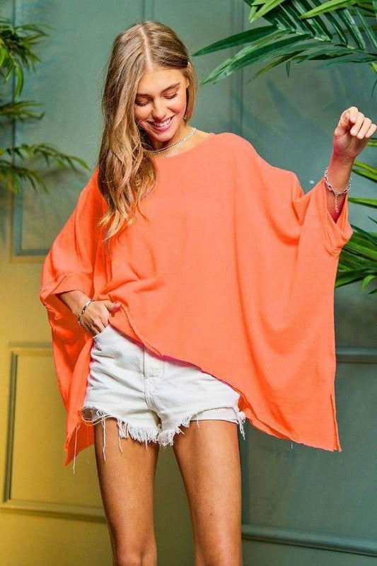 Solid Round Neck Loose Fit Kimono Sleeve Sweater - House of Binx 
