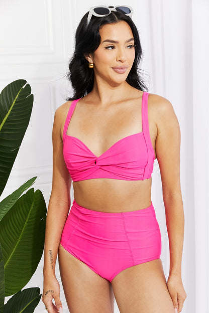 Marina West Swim Take A Dip Twist High-Rise Bikini in Pink - House of Binx 