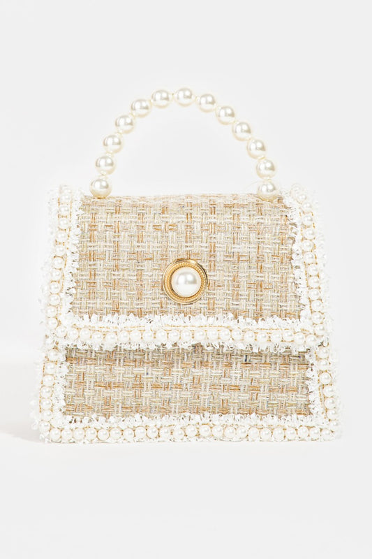 Fame Pearly Trim Woven Handbag - House of Binx 