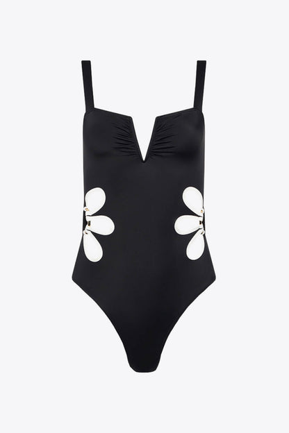 Contrast Trim Cutout Notched Neck One-Piece Swimsuit - House of Binx 