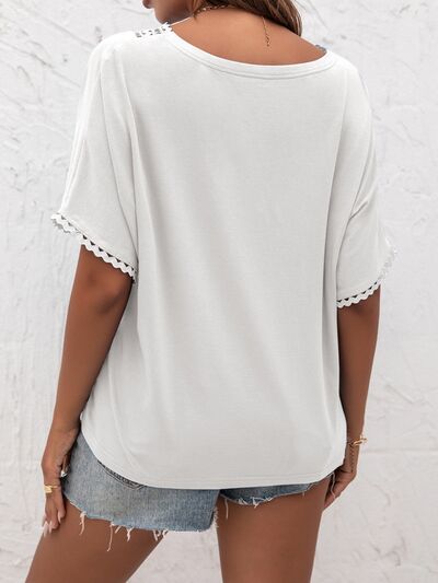 Lace Detail V-Neck T-Shirt - House of Binx 