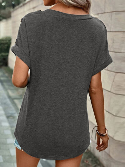 V-Neck Short Sleeve T-Shirt - House of Binx 