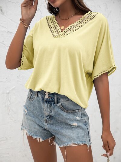 Lace Detail V-Neck T-Shirt - House of Binx 