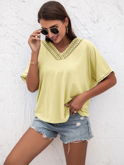 Lace Detail V-Neck T-Shirt - House of Binx 