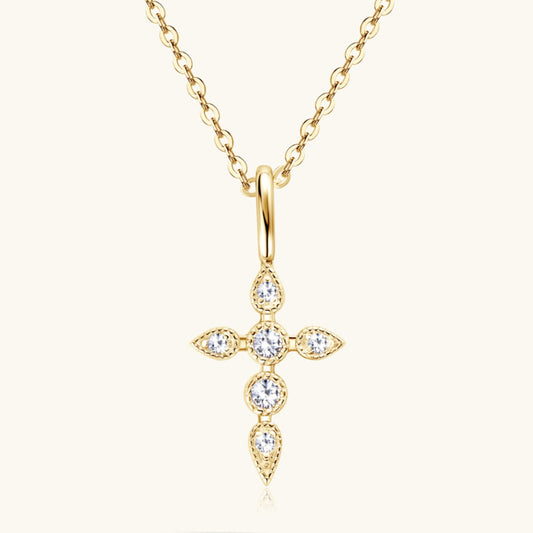 925 Sterling Silver Moissanite Cross Pendant Necklace - House of Binx 
