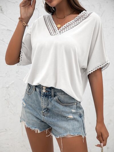 Lace Detail V-Neck T-Shirt - House of Binx 