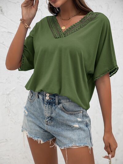 Lace Detail V-Neck T-Shirt - House of Binx 