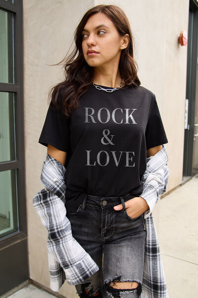 Simply Love Full Size ROCK ＆ LOVE Short Sleeve T-Shirt - House of Binx 