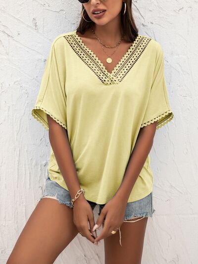 Lace Detail V-Neck T-Shirt - House of Binx 