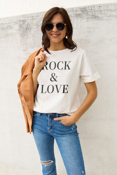 Simply Love Full Size ROCK ＆ LOVE Short Sleeve T-Shirt - House of Binx 