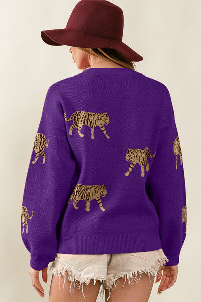 BiBi Tiger Pattern Long Sleeve Sweater - House of Binx 